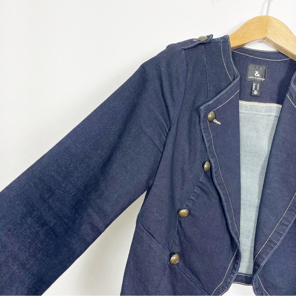 Love & Legend Cropped Blue Military Denim Jean Jacket Size 12 - Picture 9 of 10